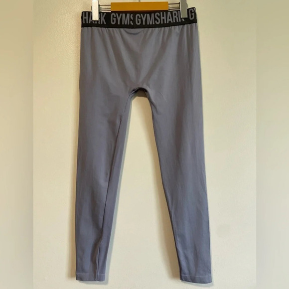 Gym Shark Fit Seamless Leggings - Grey w Black Waist Band -  Size Medium - Picture 6 of 11